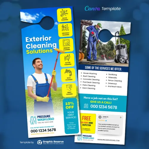 Exterior Cleaning Service Door Hanger Design Canva Template 1