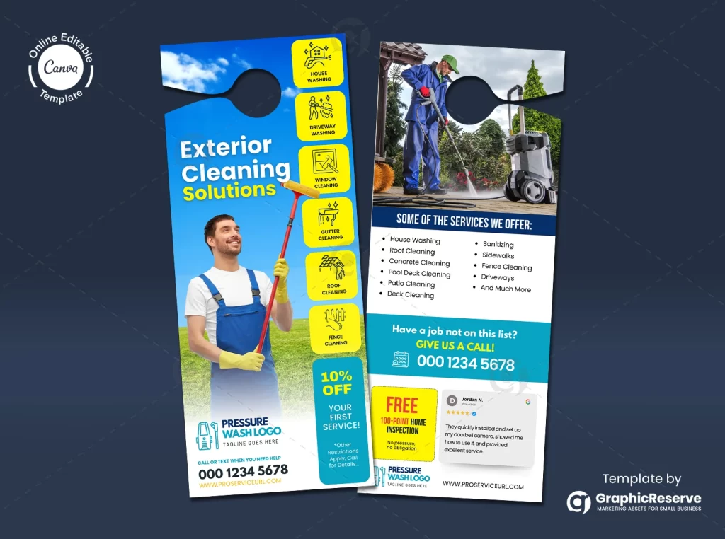Exterior Cleaning service Door Hanger Canva Template