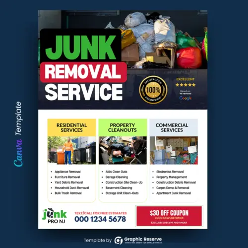 Junk Removal Advertising Flyer Design - Canva Template