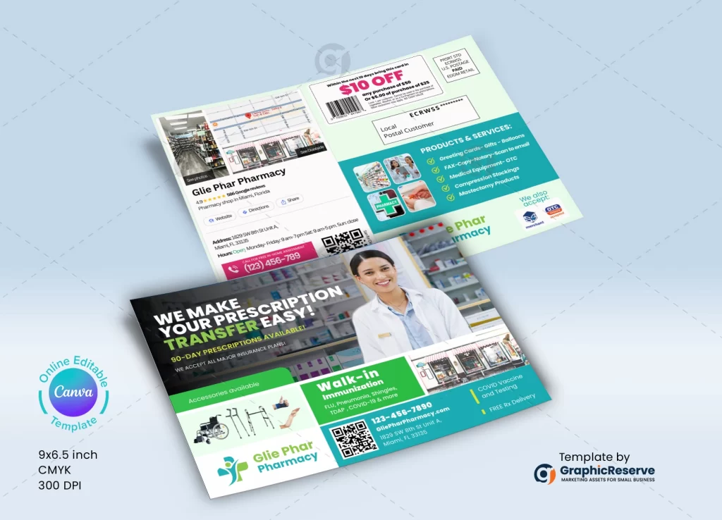 Pharmacy Direct Mail Marketing Postcard Design Template