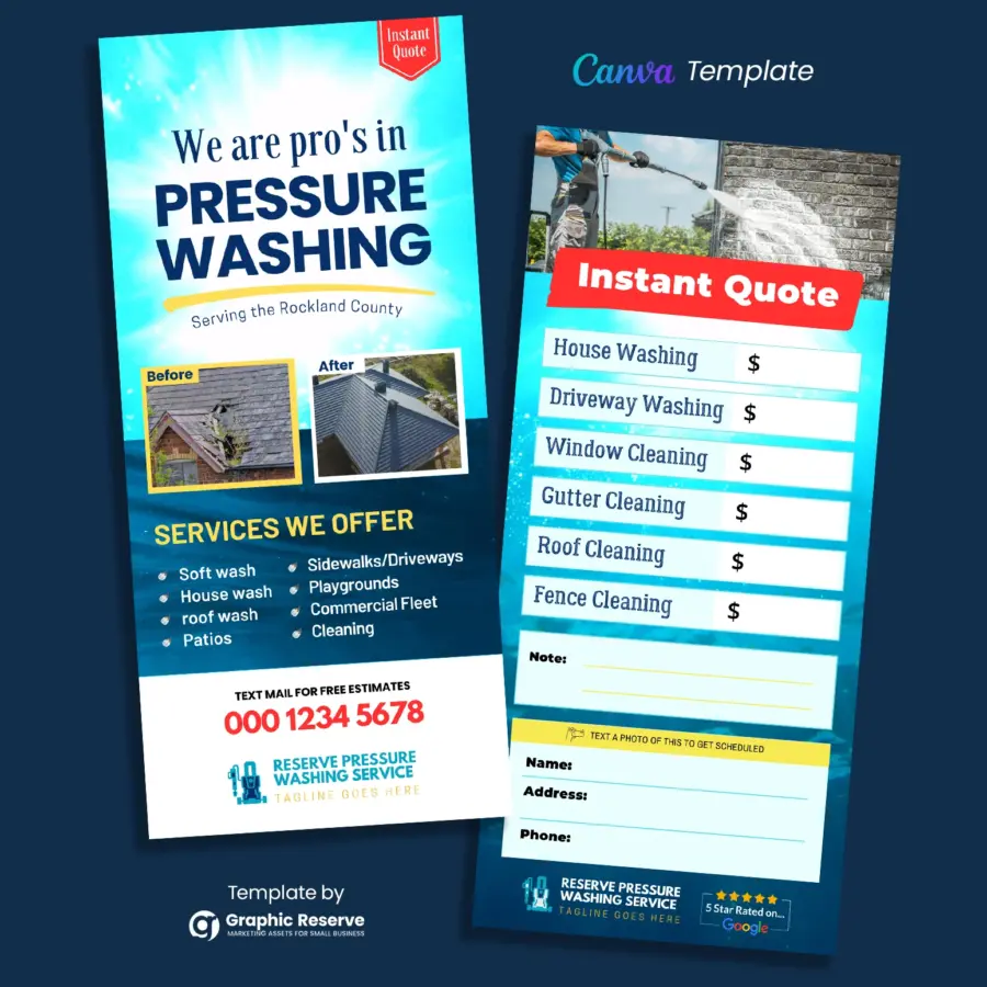 Pressure Wash Instant Quote Rack Card Flyer Design Canva Template