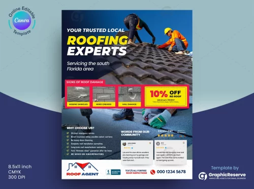 Roofing Advertising Flyer design canva tamplate