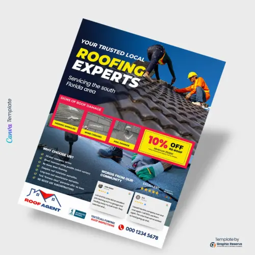 Roofing Business Advertising Flyer design Canva Template