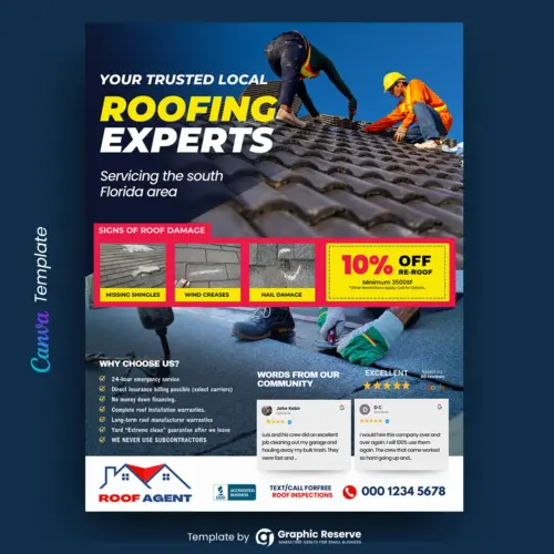 Roofing Business Advertising Flyer design Canva Template