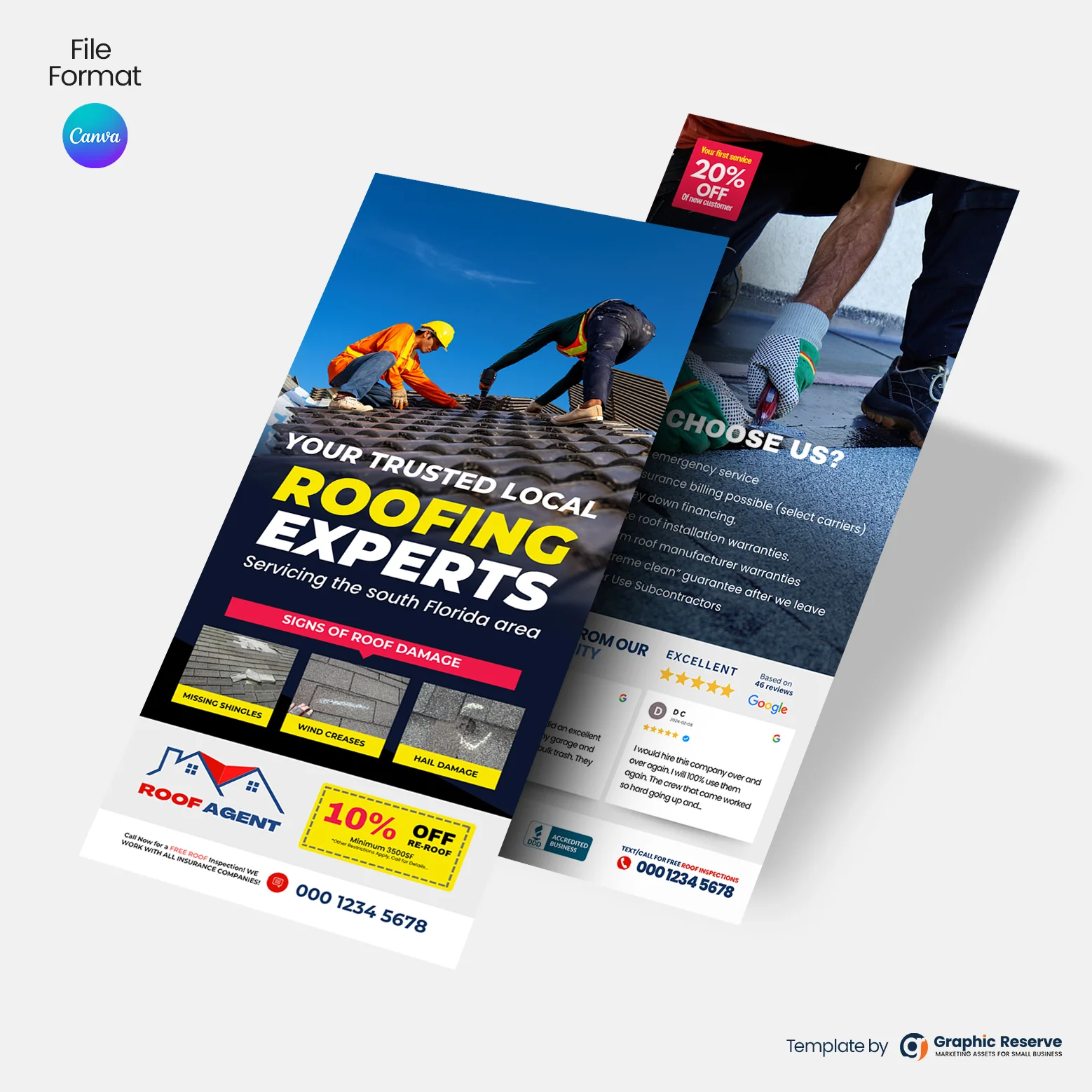 Roofing rack card flyer canva template