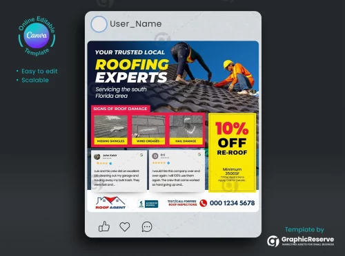 Roofing Social Media Poster Design Canva Template