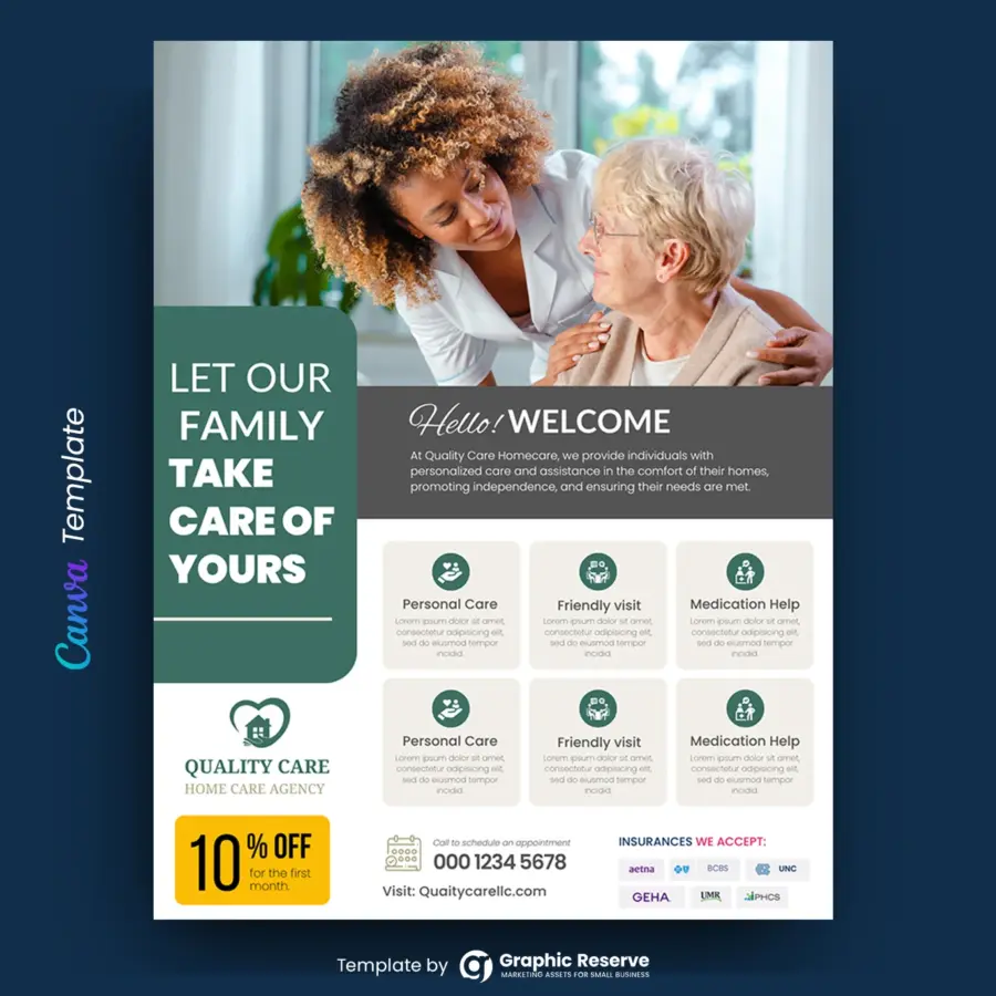 Senior Care Flyer Design Canva Template