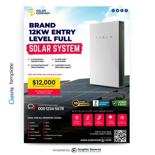 Solar Panel and Inverter Package Pricing Flyer Design Canva Template