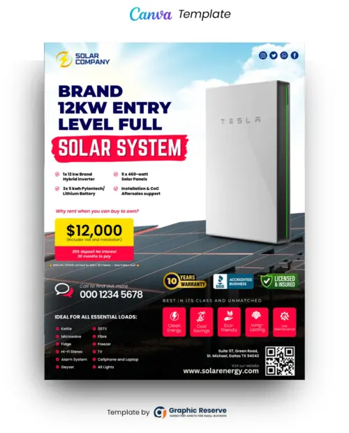 Solar Panel and Inverter Package Pricing Flyer Design Canva Template