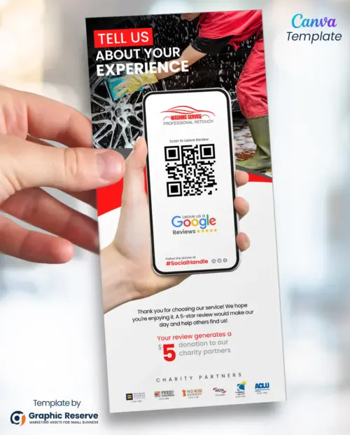 Car Washing Google Review Request Rack Card Flyer Canva Template