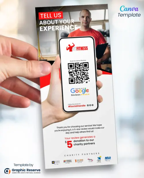 Gym Fitness Google Review Request Rack Card Flyer Canva Template
