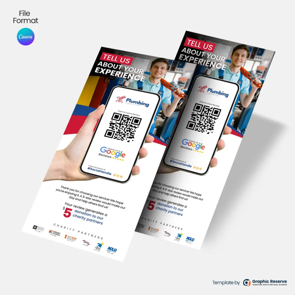Plumbing Review Request Rack Card Design Template | Same Day Canva Design