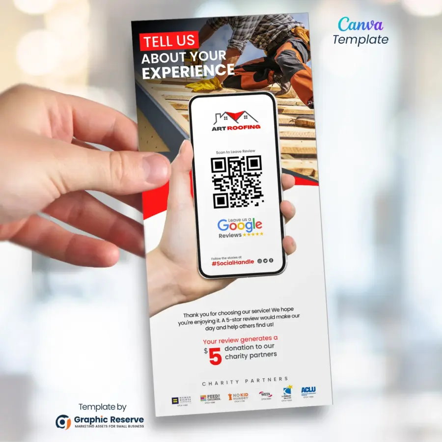 Roofing Google Review Request Flyer & Rack Card Template | Canva Design