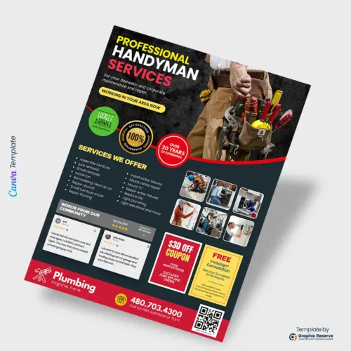 Editable Handyman Plumbing Marketing Flyer – Canva Template Design
