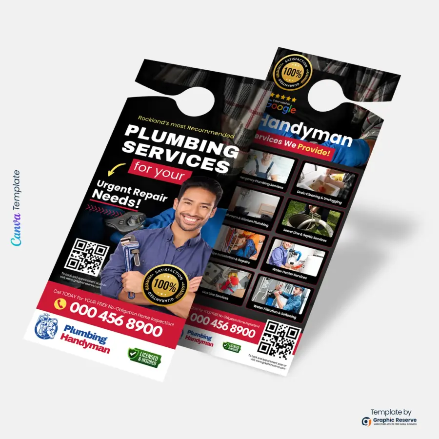 Plumbing Service Door Hanger Design Canva Template