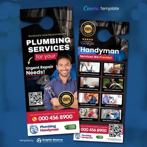 Plumbing Service Door Hanger Design Canva Template
