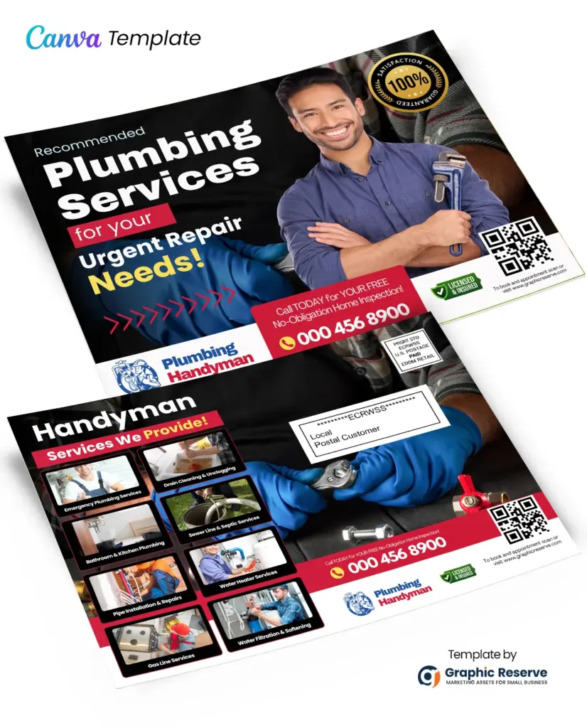 Plumbing advertising mailer eddm postcard canva template
