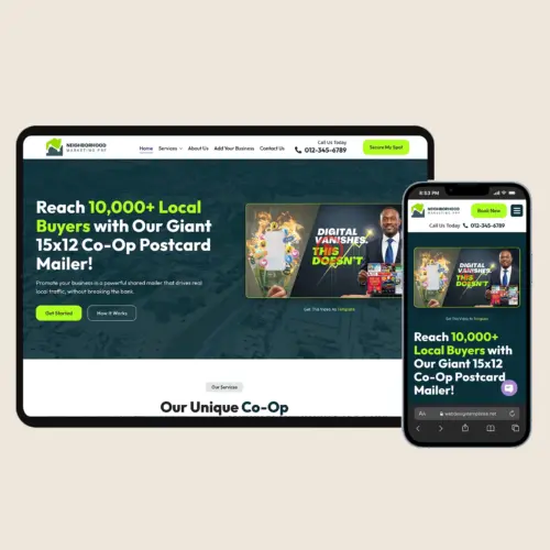 9x12 Shared Cost EDDM Postcard Marketing Agency Website Design Template