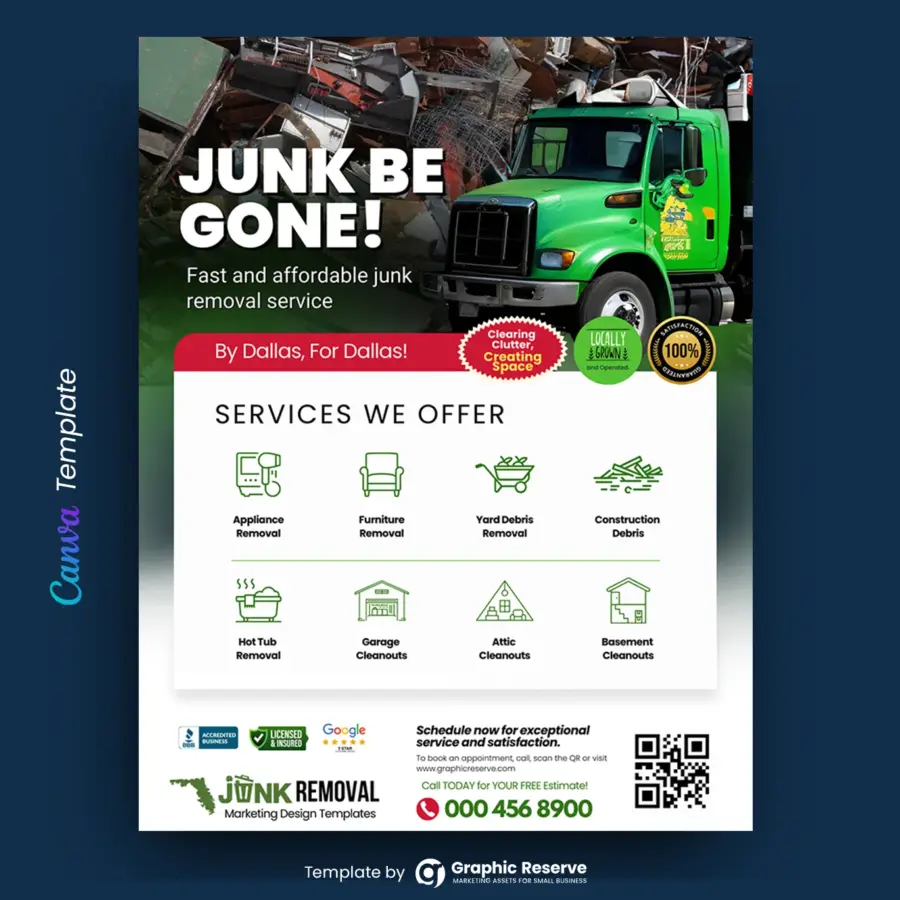 Junk Removal Advertising Flyer Design Template – Canva Editable