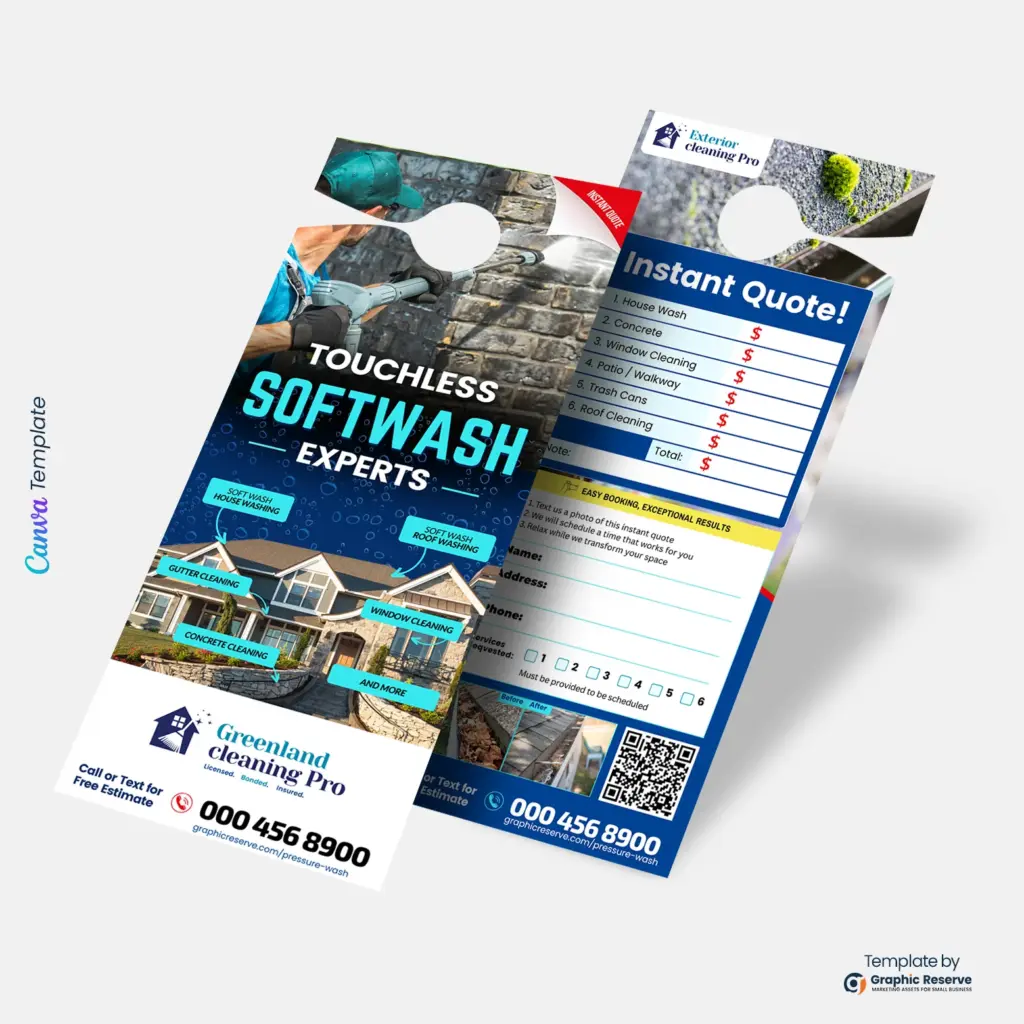 Soft washing advertising door hanger with instant quote form