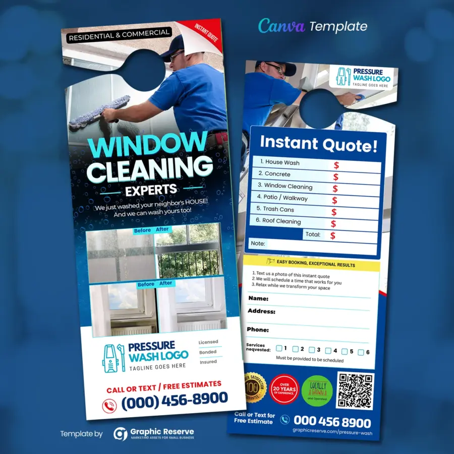 Window Cleaning Instant Quote Door Hanger Template – Canva Editable Design
