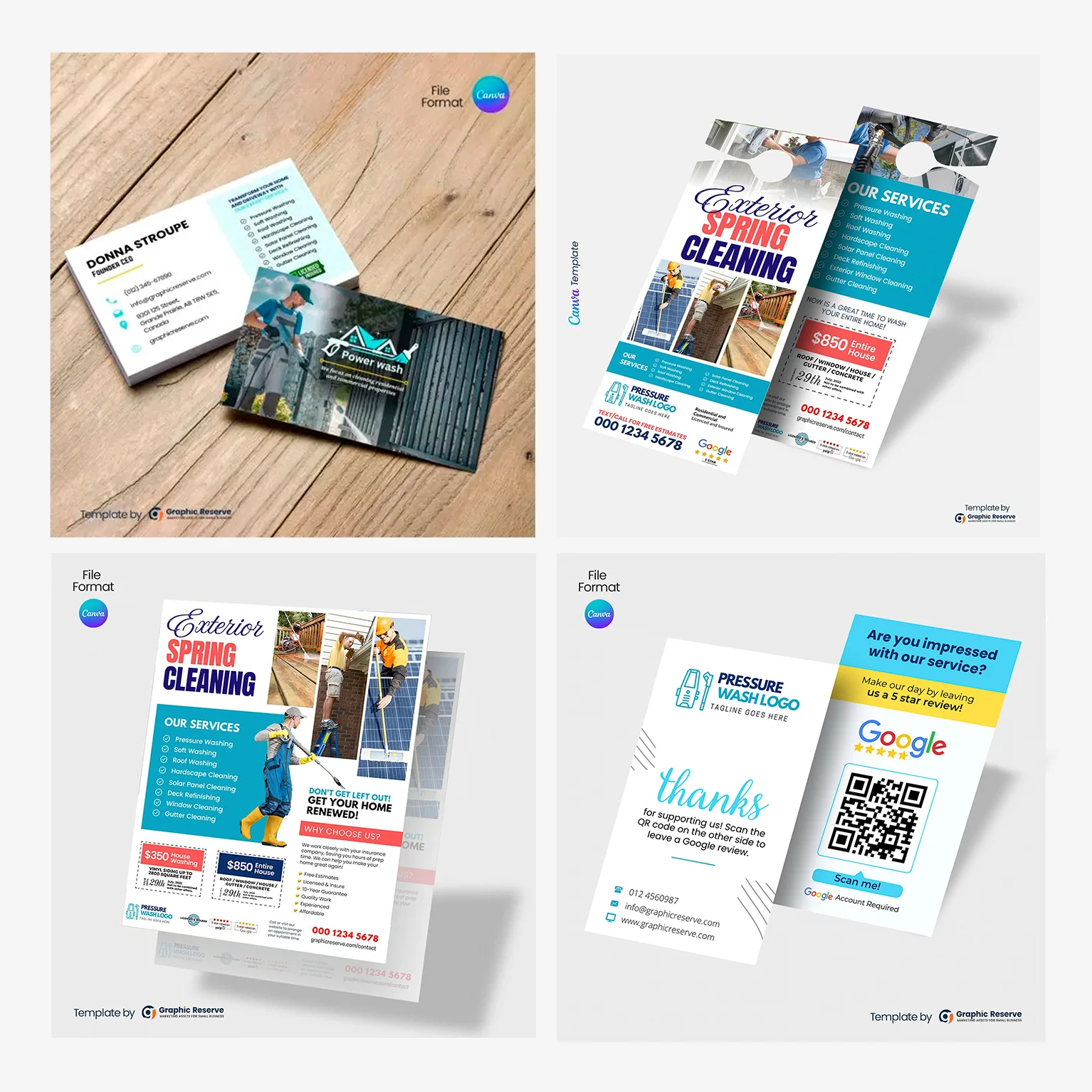 Exterior Cleaning Advertising Bundle | Canva Templates for Flyers & More