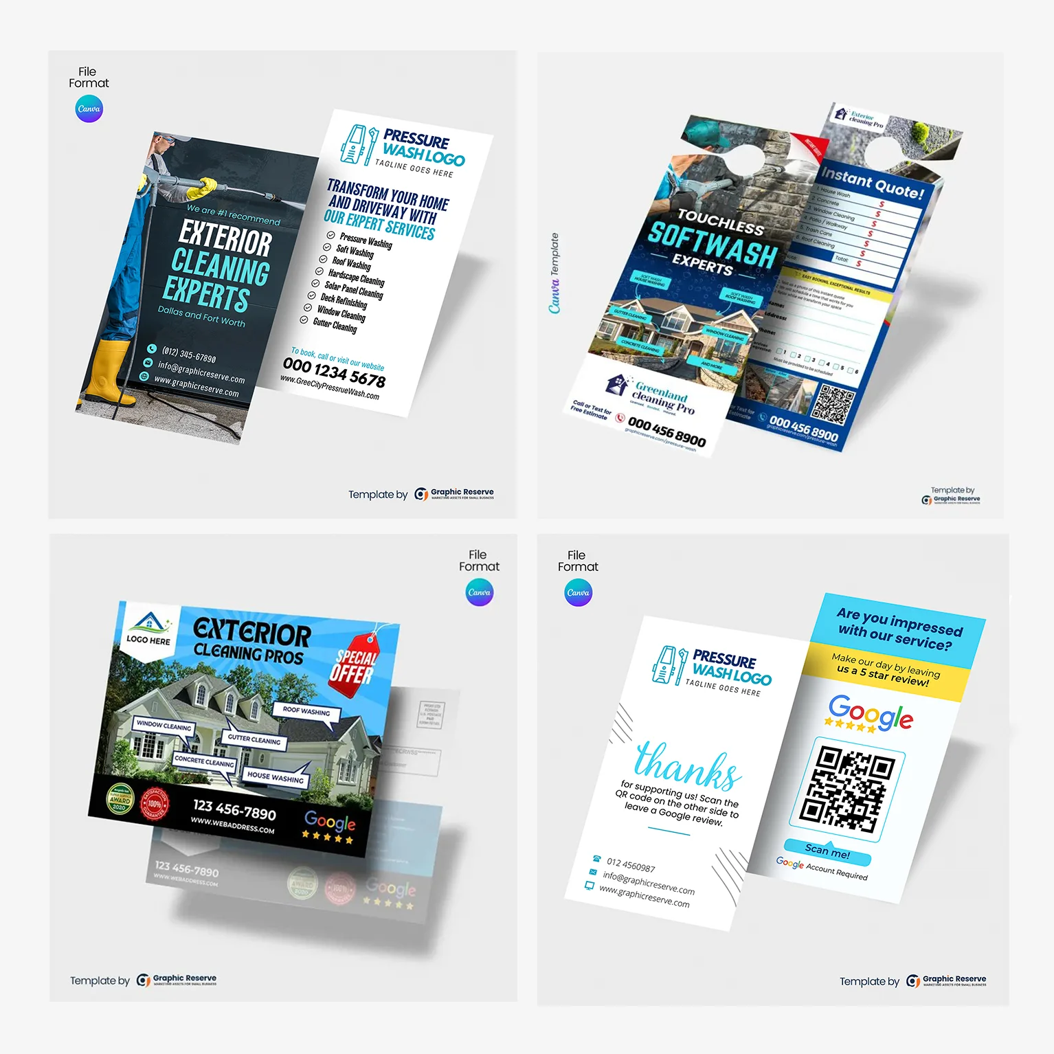 Exterior Cleaning & Power Washing Marketing Materials Bundle | Canva Templates