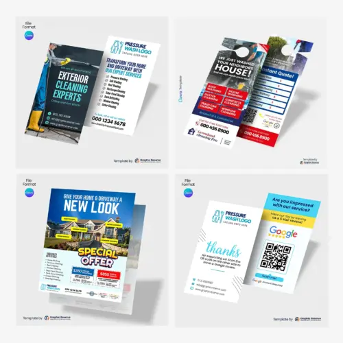 Power Washing Business Marketing Design Bundle Canva Templates