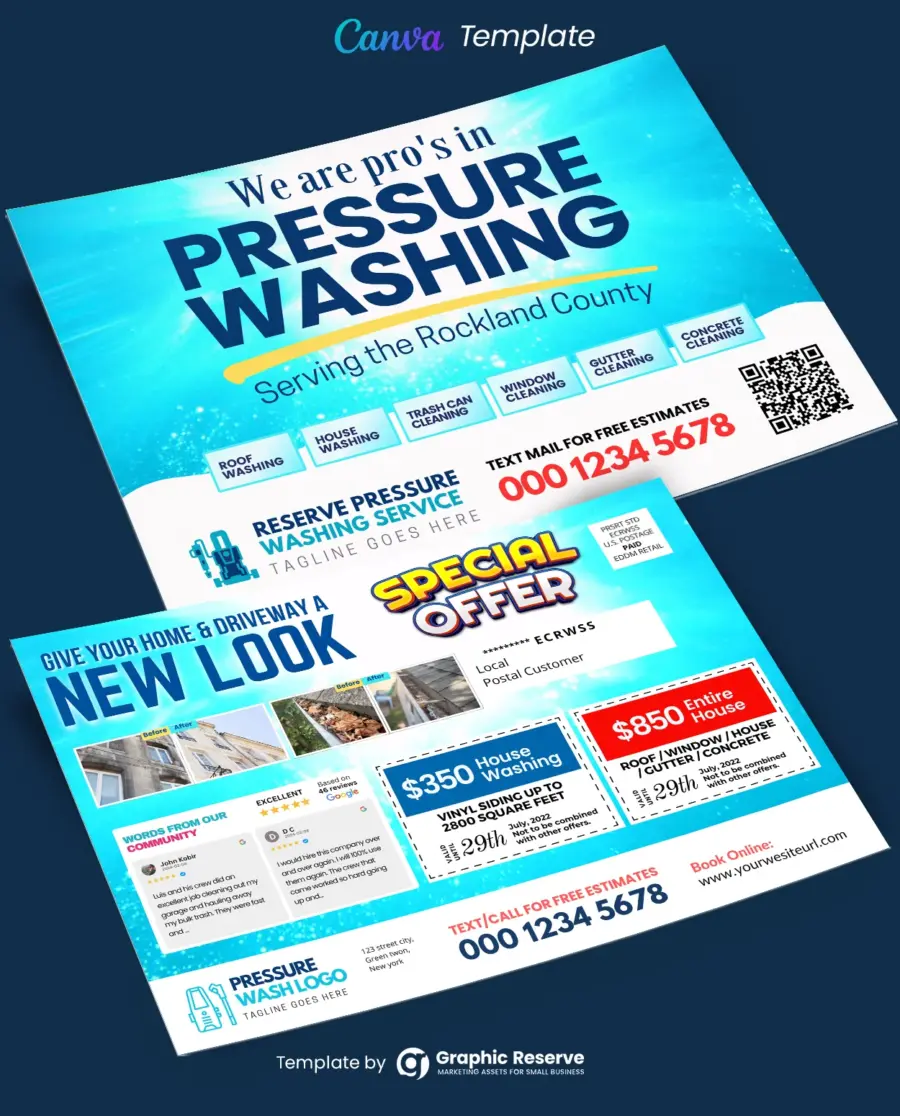 Pressure Washing Advertising EDDM Postcard | Canva Template - Image 2