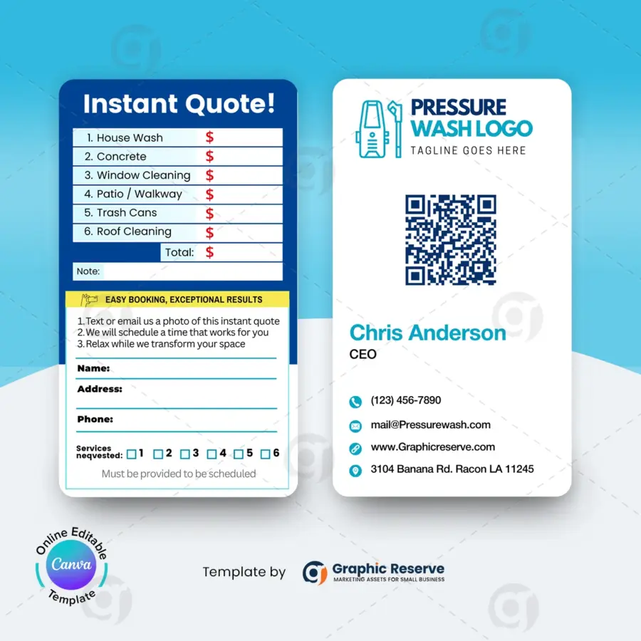 Pressure Washing Instant Quote Business Card | Canva Design Template