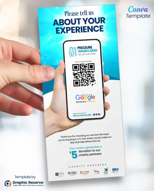 Pressure Washing Review Request Rack Card | QR Code Canva Template