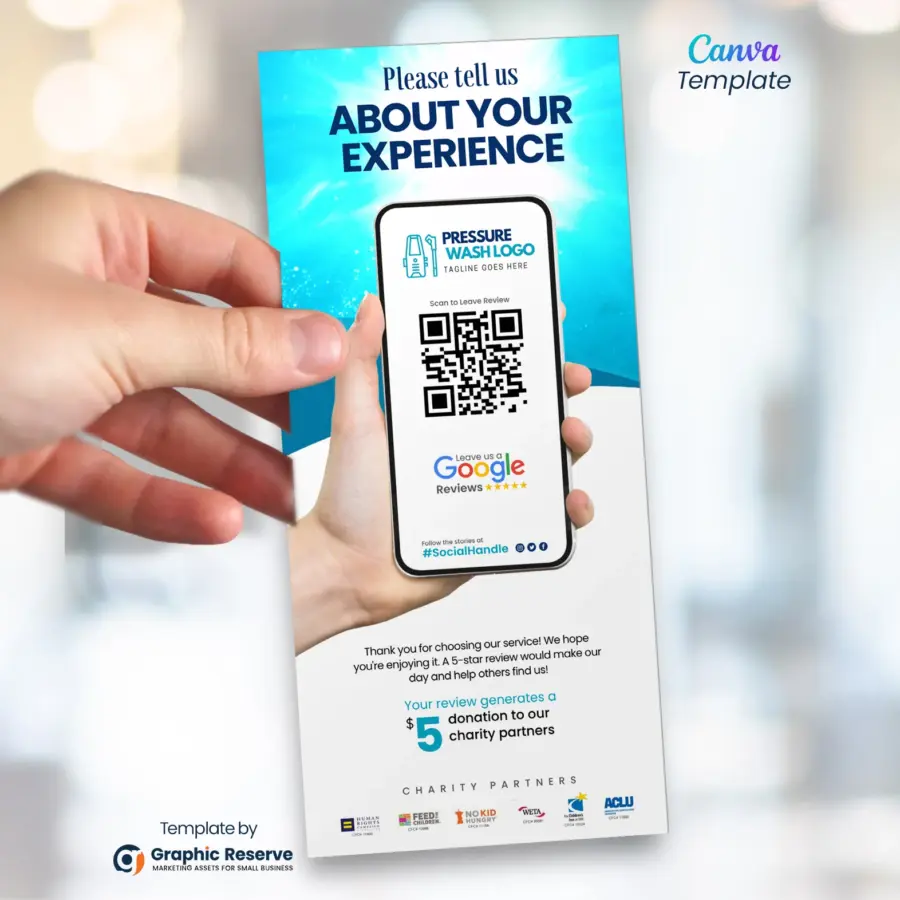 Pressure Washing Review Request Rack Card | QR Code Canva Template