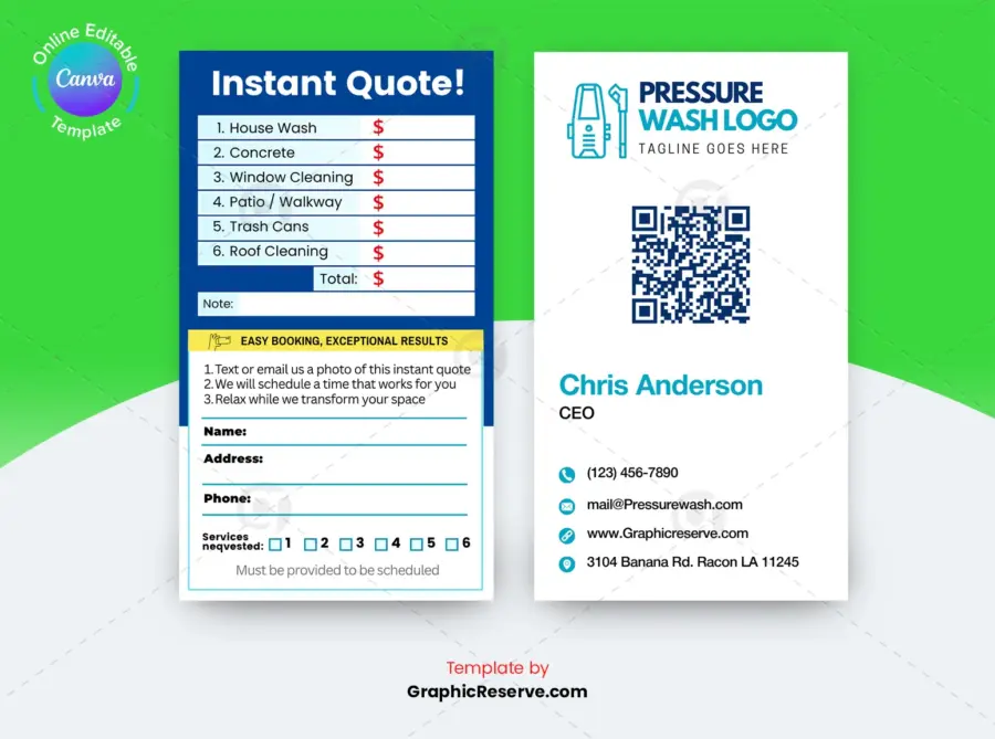 Pressure Washing Instant Quote Business Card | Canva Design Template - Image 2
