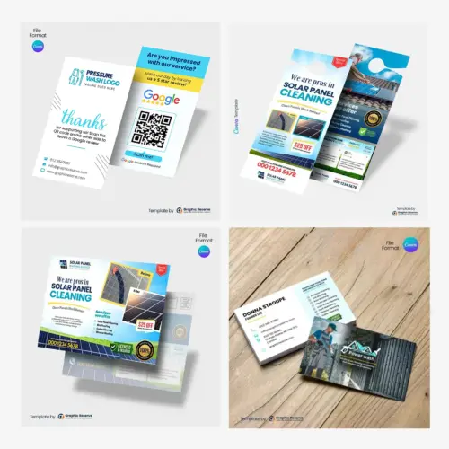 Solar Panel Cleaning Service Advertising Bundle | Canva Marketing Templates