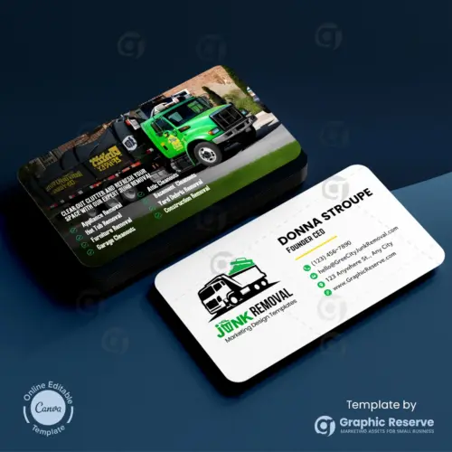 Professional Junk Removal Business Card Design – Canva Editable Template