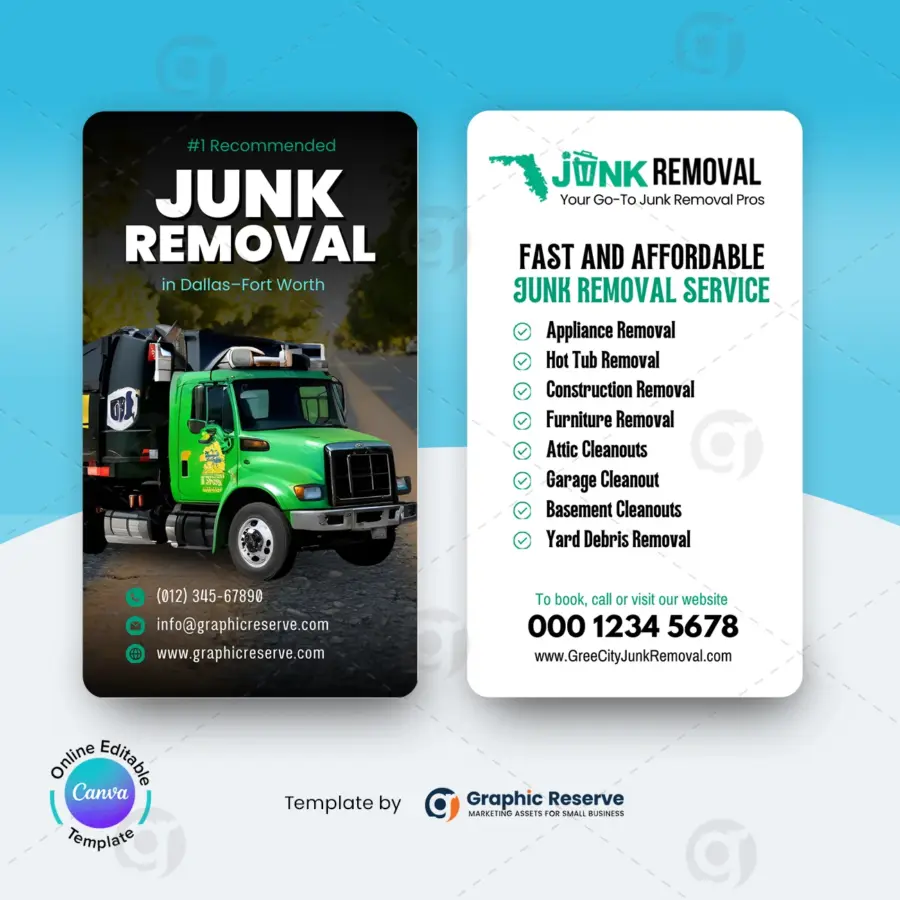 Customizable Junk Removal Business Card Template – Canva Editable