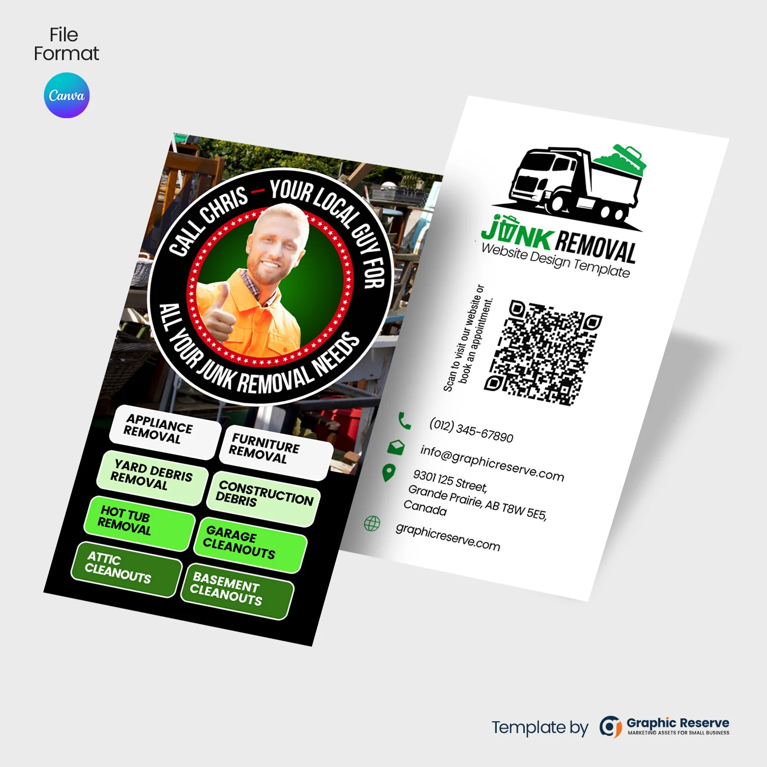 Modern Junk Removal Business Card Design Canva Template