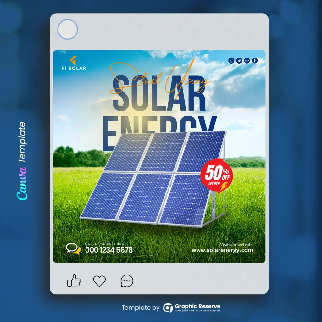 Solar social media poster design canva template
