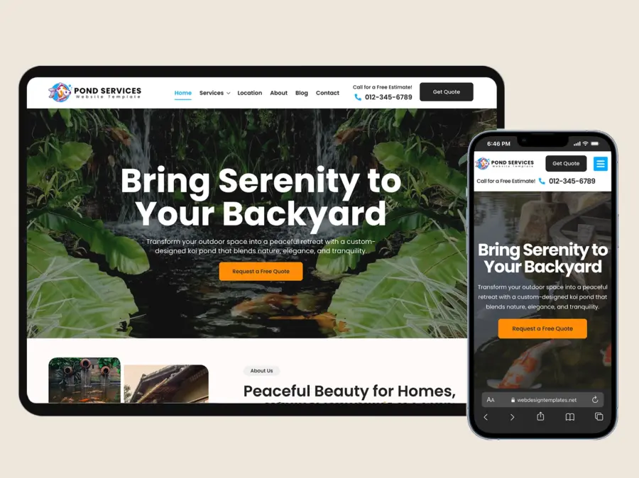 Koi Pond Website Design Template – WordPress Elementor Kit