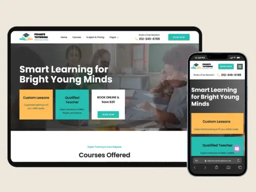 Private tutoring service website design template