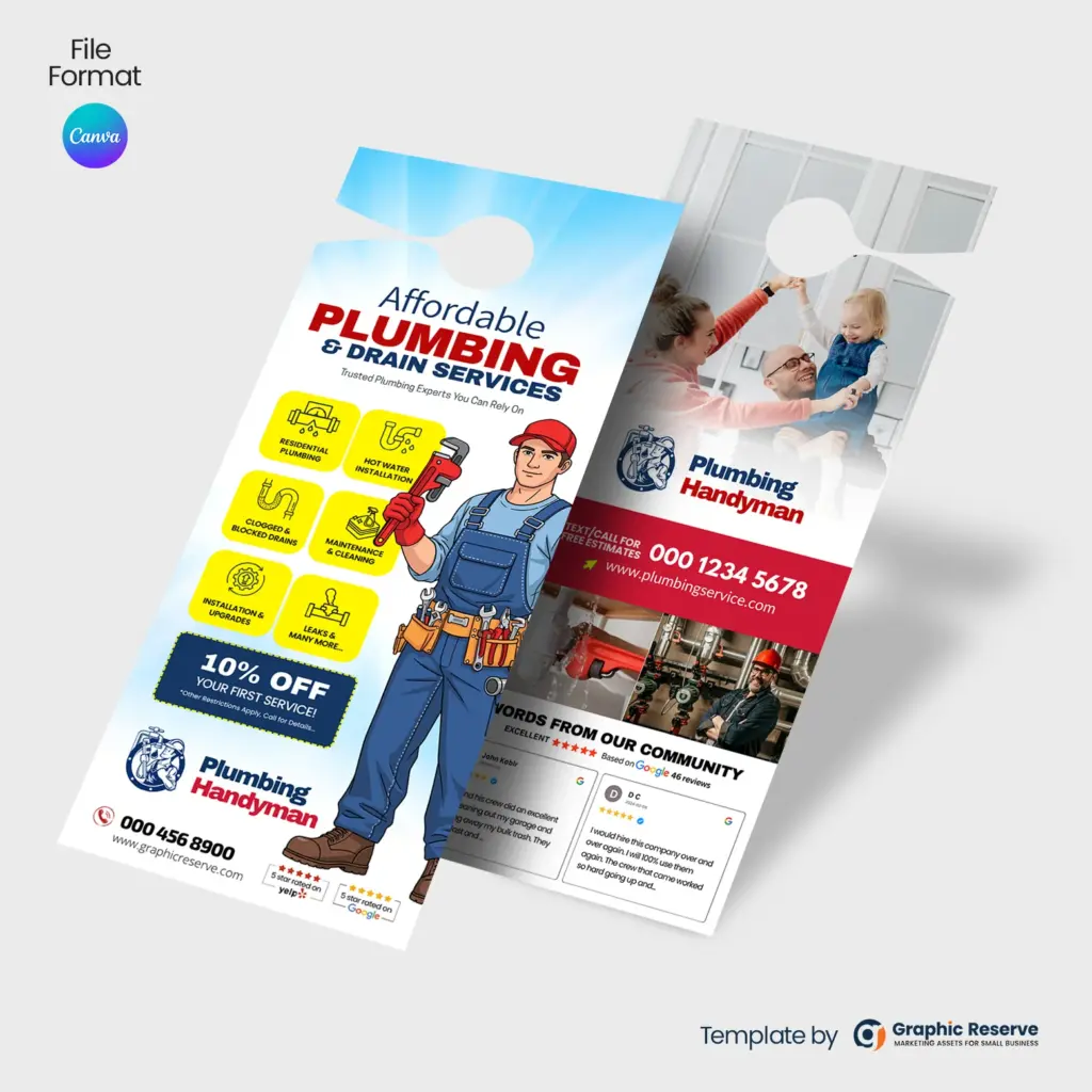Drain Cleaning Door Hanger Design Template | Canva Design for Specialist Plumbers