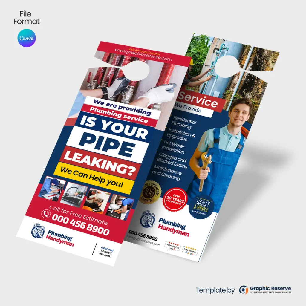 Emergency Plumber Door Hanger Design Template | Canva Design for Specials & Services