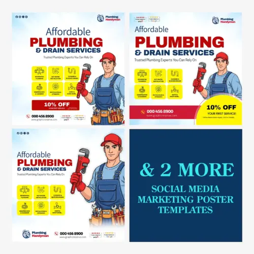 Plumbing Social Media Template & Canva Design Bundle | Plumber Marketing Posts