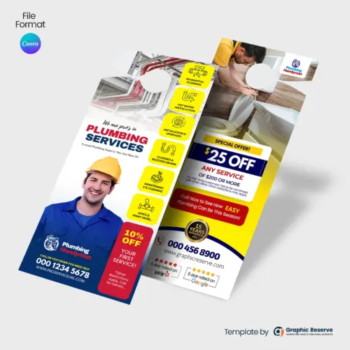 Canva Plumbing Business Door Hanger Design Template