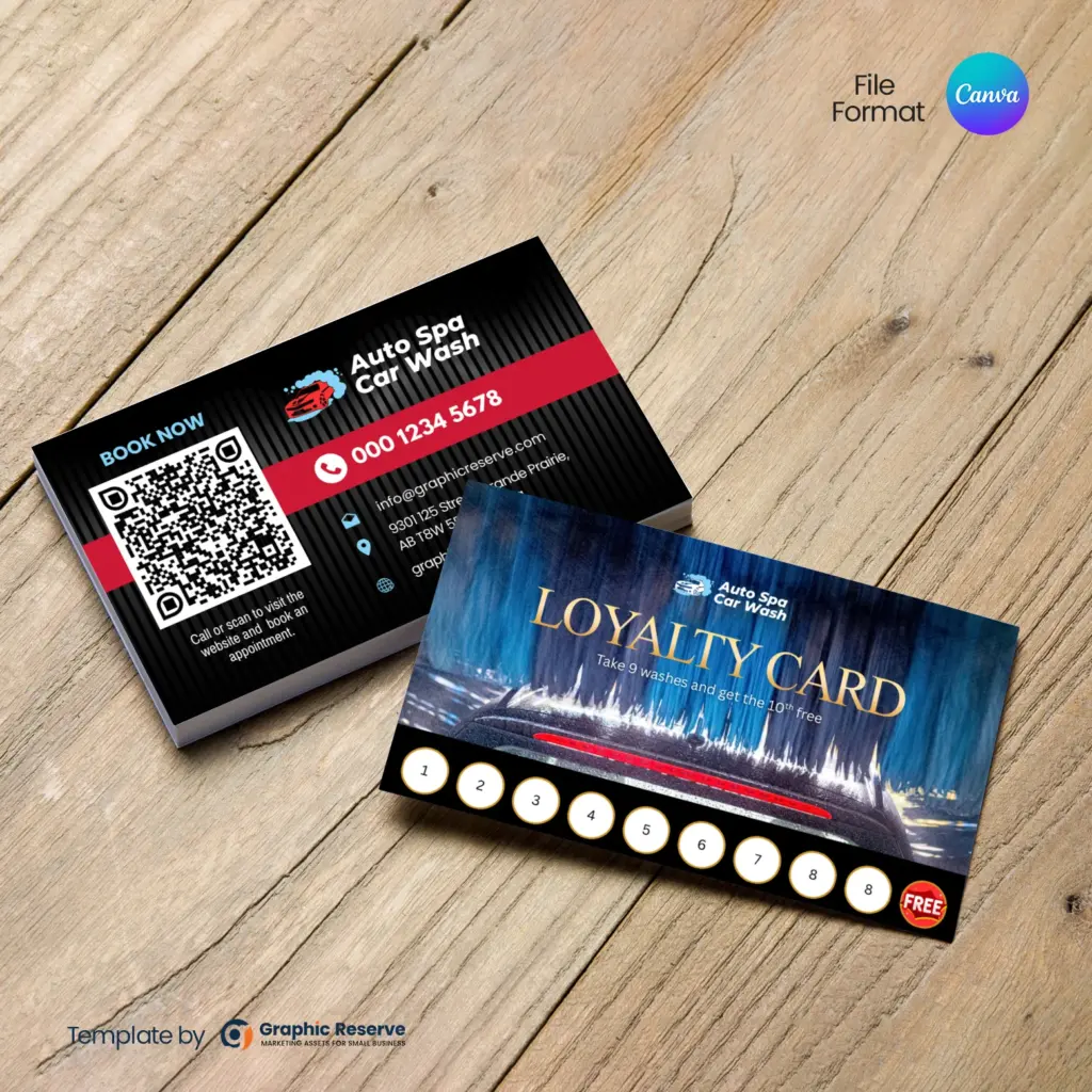 Automobile Wash Loyalty Card Canva Template for Car Wash Businesses