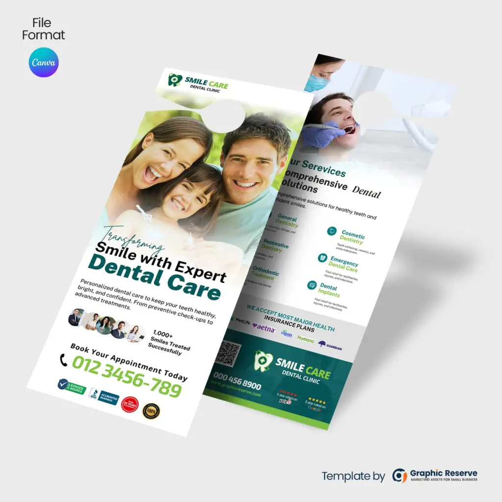 Dental Clinic Advertising Canva Door Hanger Template Design