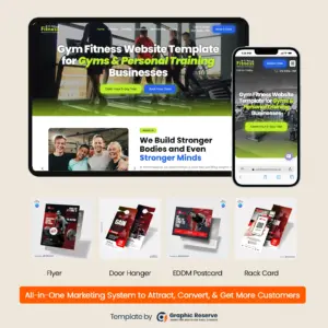 Gym & Fitness Marketing Bundle | Canva Templates + Elementor Website Kit | Fitness Studio Advertising