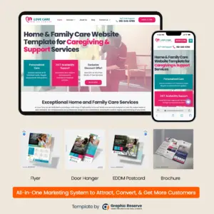 Home Care Marketing Bundle | Canva Templates + Elementor Website Kit | Senior Care Advertising