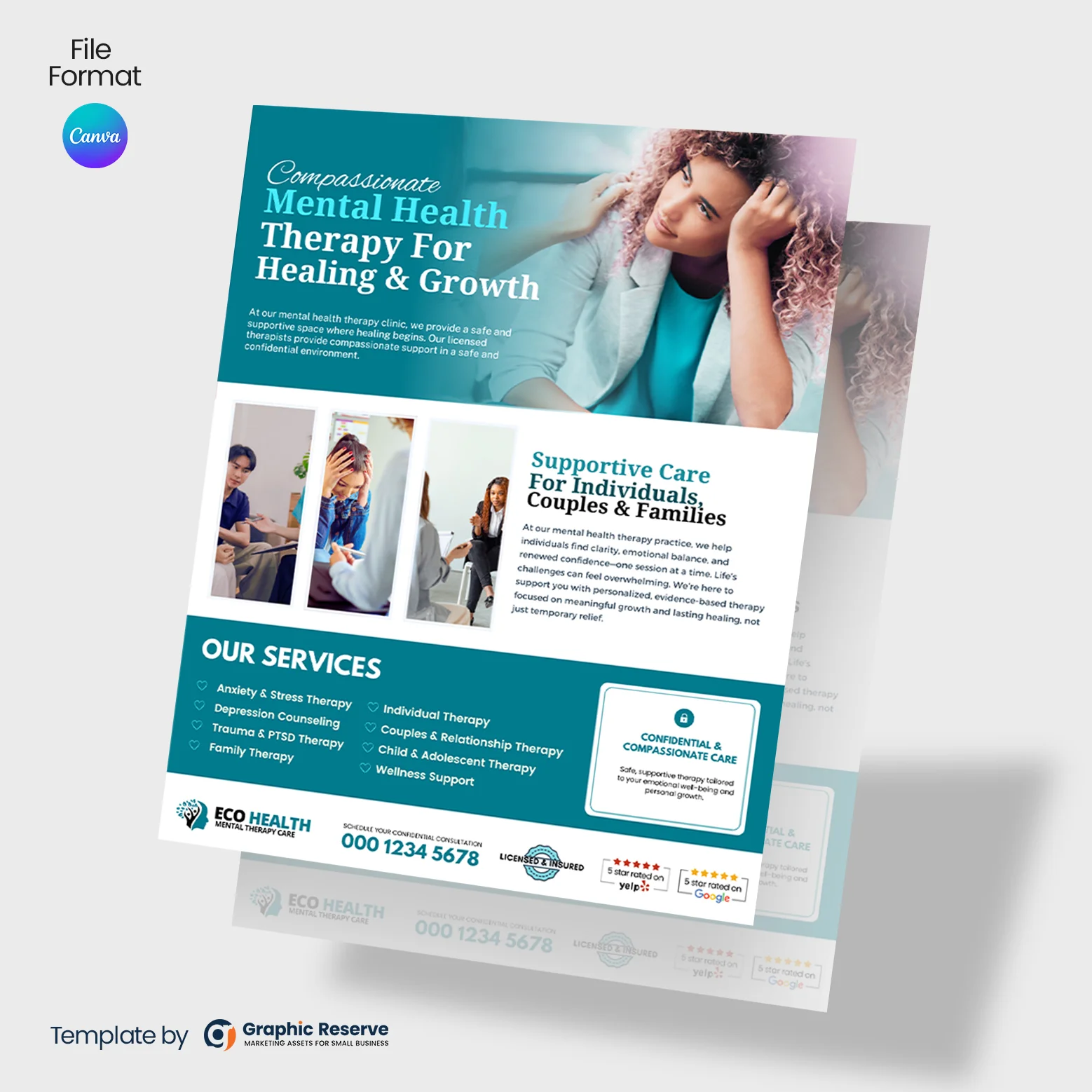 Psychotherapy Flyer Template | Canva | Mental Health Practice Marketing Material | Local Advertising Design