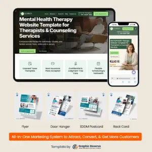 Therapy Marketing Bundle | Canva Templates + Elementor Website Kit | Mental Health Practice Advertising